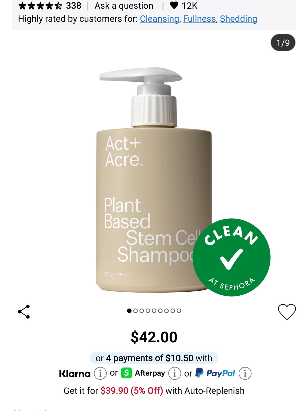 Act+Acre Plant Based Stem Cell Shampoo